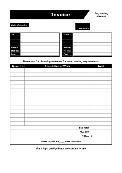 Painting Contractor Invoice Template Word Excel Pdf Free Download