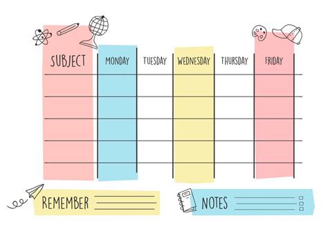 Cute Weekly Homework Calendar Template