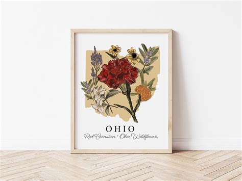 Ohio Art Print Ohio State Flower Red Carnation Ohio Wildflowers Ohio