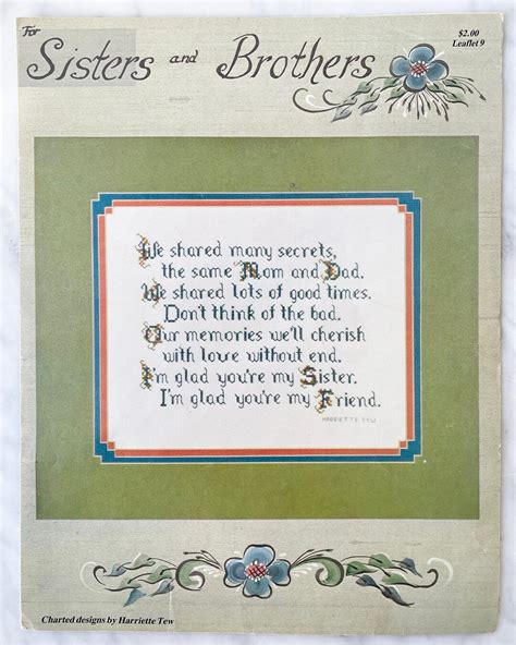 Sisters And Brothers Poem Counted Cross Stitch Vintage Etsy