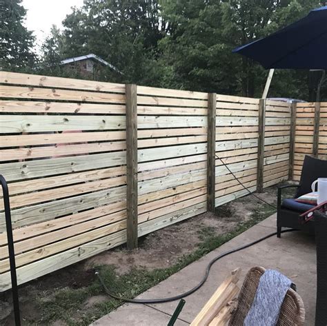 You'll need to buy the heaviest bamboo fence rolls and follow the directions they show build this easy and contemporary style privacy screen in 8 simple steps with the help of this tutorial. Horizontal Vertical Boards Fence | Diy privacy fence ...
