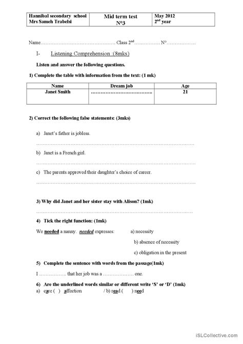 Mid Term Test English Esl Worksheets Pdf And Doc