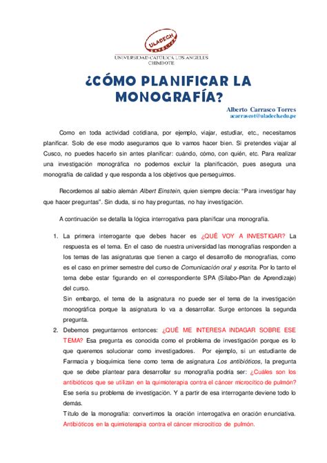Pdf CÓmo Planificar La MonografÍa Alberto Carrasco Torres
