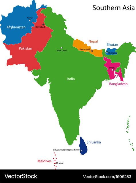 Southern Asia Map Royalty Free Vector Image Vectorstock