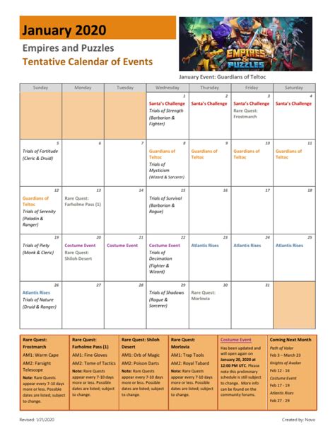 2020 January Calendar Of Events 1212020 Updated Costume Event Dates