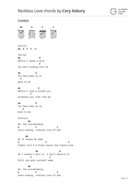 Reckless Love Chords Ver 4 By Cory Asburytabs At Ultimate Guitar Archive Pdf Song