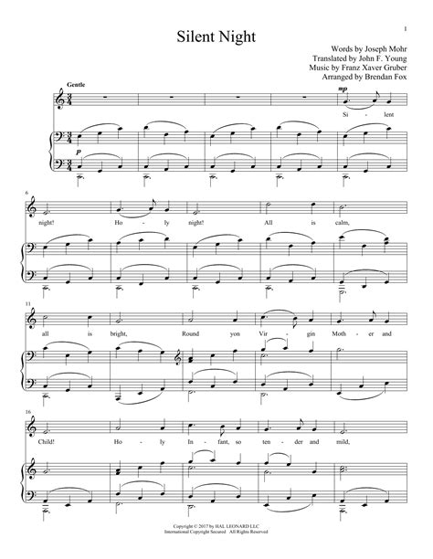 Silent Night Sheet Music Franz X Gruber Piano And Vocal