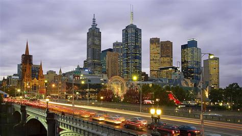 Melbourne Australia Highrises City Traffic Bridge Skyscrapers Hd