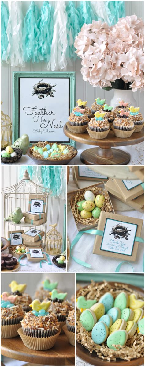 Simple, trendy birds & bunting baby boy shower invitation. 'Feather Her Nest' Bird Baby Shower - Creative Juice