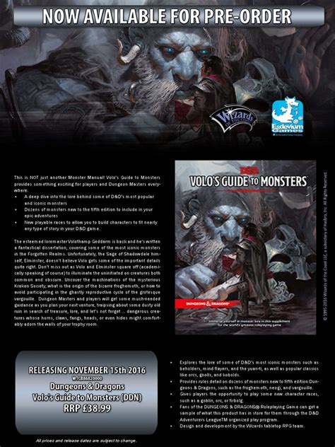 Releasing November 15th 2016 Dungeons And Dragons Volos Guide To