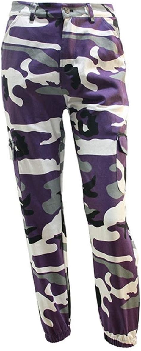 Women Camo Cargo Pants High Waist Straight Tapered Harem Trousers With