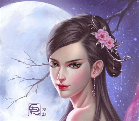 Beauty Of The Moon Pink Moon Flower Face Luminos Girl Blue