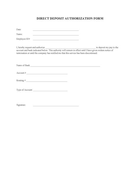 direct deposit authorization form  printable legal forms