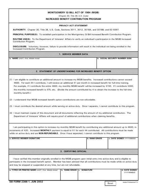 Dd Form 2366 1 Download Printable Pdf Montgomery Gi Bill Act Of 1984