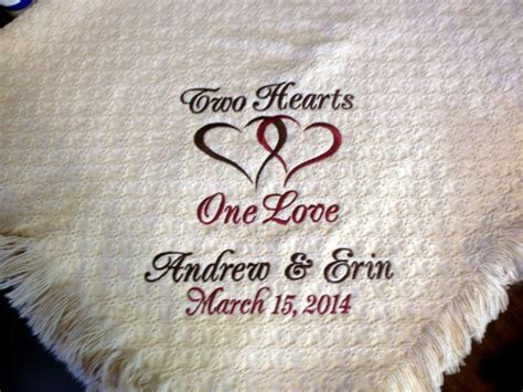 Personalized Wedding Throw Blanket Two Hearts One Love T