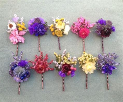 T Set Of 5 Colorful Bobby Pins Adorned With Dried Flowers A Fun Office T 2388608 Weddbook