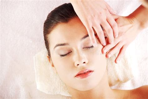 Relaxed Woman Enjoy Receiving Face Massage Stock Image Image Of Medicine Care 27044315