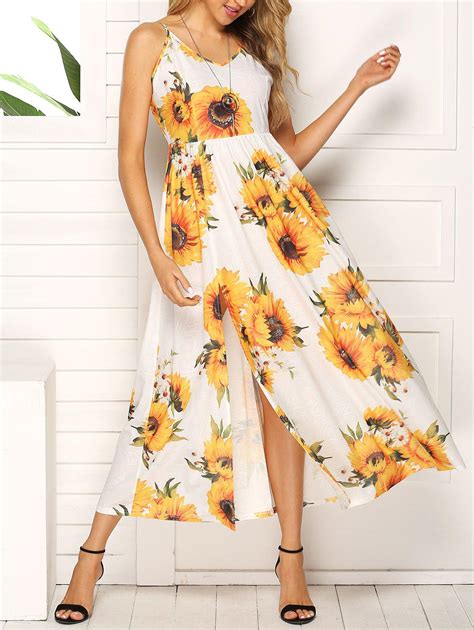 [44 Off] Sunflower High Slit Tea Length Dress Rosegal