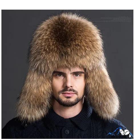 Russian Men Real Fur Hats Fox Bomber Hat Outdoor Casual Raccoon Sliver