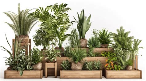 Numerous Wooden Plant Boxes Are Filled With Various Plants Background