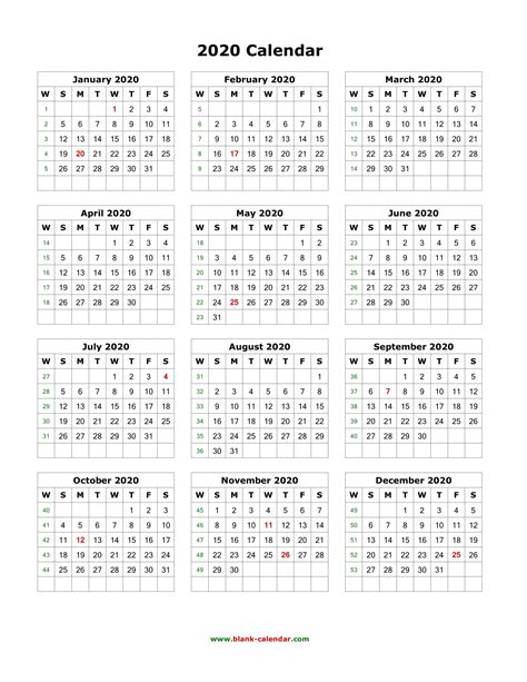 2020 12 Month Printable Calendar Free Letter Templates