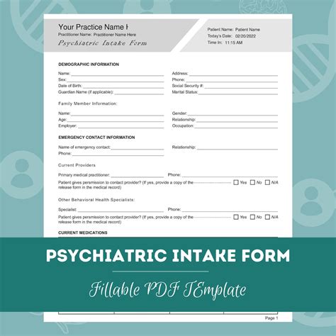 Psychiatric Intake Form Pdf Template For Psychiatrists Nurse Practitioners And Other Mental