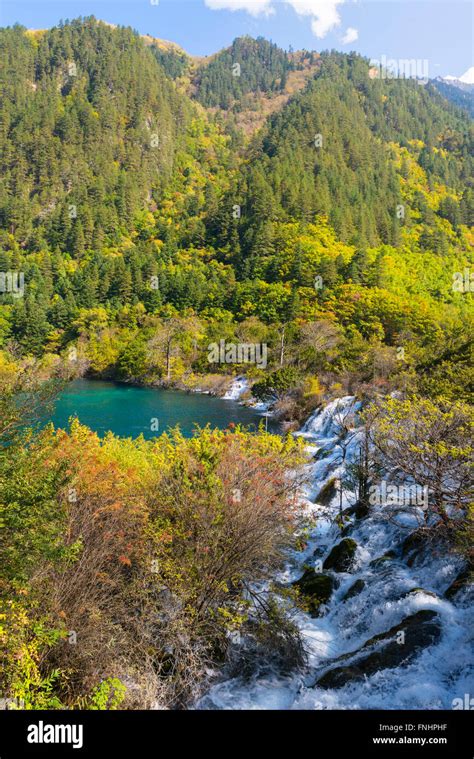 Sparkling Lake Cascades Jiuzhaigou National Park Sichuan Province