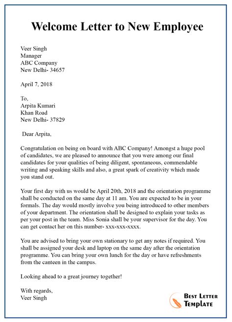 An introduction letter could comprise of introducing yourself, to someone else, introducing a company or organization, introducing a new product or a new service to. Employee Welcome Letter | templatescoverletters.com