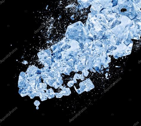 Collision Explosion Of Blue Ice On Black Background — Stock Photo