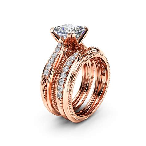 Luxury Female Crystal Zircon Wedding Ring Set KT Rose Gold Filled