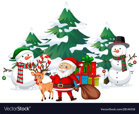 Christmas Scene With Santa And Snowman Royalty Free Vector