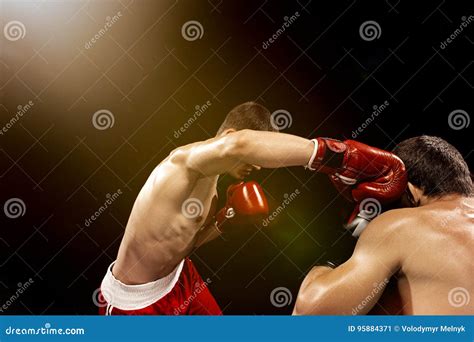 Two Professional Boxer Boxing On Black Background Stock Image Image