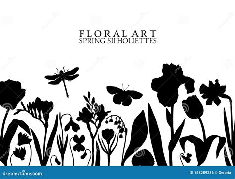 Spring Flowers Vector Template Hand Drawn Floral Silhouettes Stock