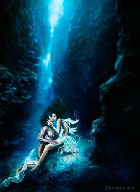 Mermaid And Merman Kissing Conceptual Illustration Nymph Beautiful