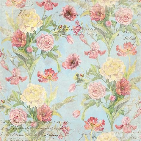 Vintage french floral wallpaper poster. Fleurs de Pivoine - Watercolor in a French Vintage Wallpaper Style Painting by Audrey Jeanne Roberts