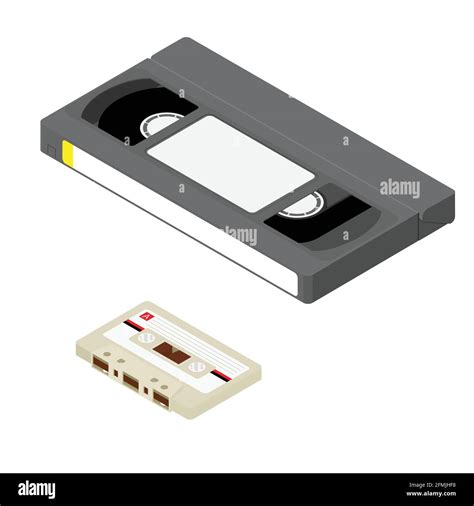 Black Vintage Vhs Video Tape And Cassette Tape Isolated On White Isometric View Vector Stock