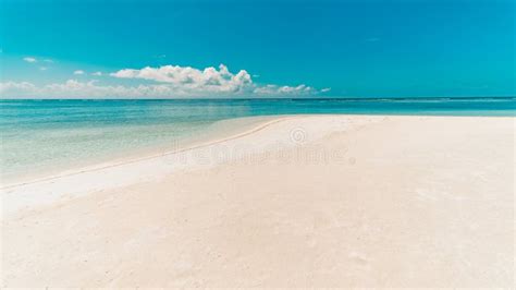 Peaceful Beach Scene Calm Sea With Blue Sky And White Sand Tropical