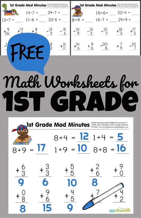 Free 1st Grade Printable Math Worksheets And First Grade Mad Minutes