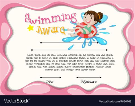 Certificate Template With Girl Swimming In Free Swimming Certificate