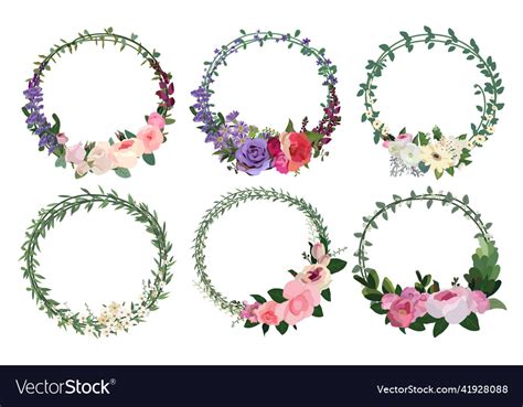 Set Of Beautiful Flower Wreath Royalty Free Vector Image
