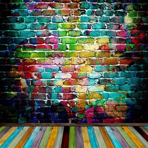 Multi Color Graffiti Brick Wall Wood Floor Photography Studio Etsy