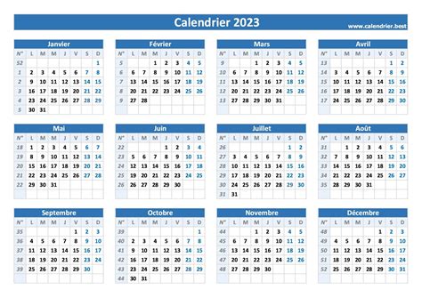 Calendrier 2023 Avec Numéros De Semaines Calendrier 2023