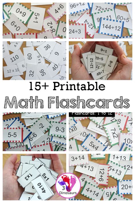 15 Printable Math Flashcards 3 Dinosaurs