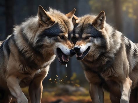 Premium Ai Image Two Alpha Male Wolves In A Fight With Each Other To