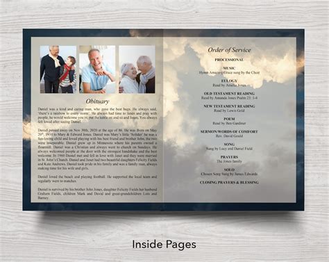 8 Page Sky Funeral Program Template 11 X 17 Inches Funeral Templates