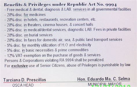 Flight/railway/bus pass and bus fare concession. IN EXSILIO SPIRITUM: R.A. NO. 9994 - NEW SENIOR CITIZEN PURCHASE BOOKLET AND I.D. CARD