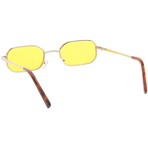 extreme small thick metal rounded rectangle sunglasses color tinted flat lenses 48mm gold