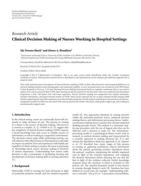 Decision Making In Nursing Practice