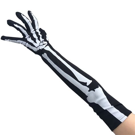 1 Pair Men Women Full Finger White Skeleton Gloves Halloween Cosplay