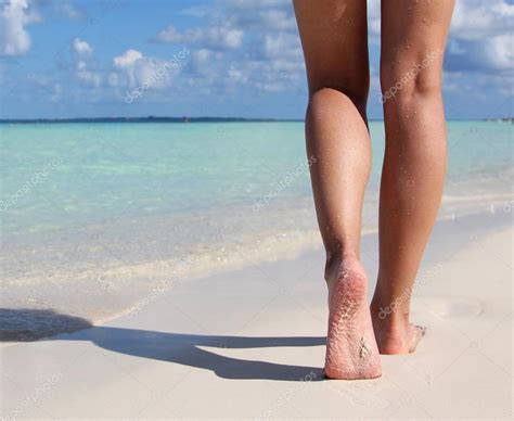 Sexy Legs On Tropical Sand Beach Walking Female Feet Closeup Stock Photo By Guzel